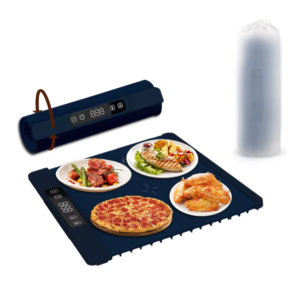 Household Use Foldable Portable No Odor Silicone Electric Food Warming Mat Coil Heating 5-Temperature Settings Timing Function