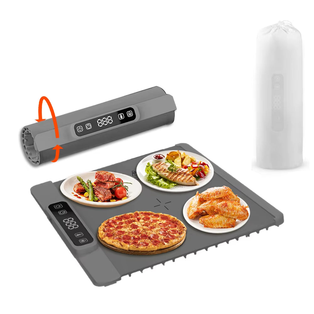 Household Use Foldable Portable No Odor Silicone Electric Food Warming Mat Coil Heating 5-Temperature Settings Timing Function